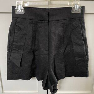 Deluc Vieru Hi Waisted Linen Blend Shorts w Front Flap Pockets Black Sz S NWT